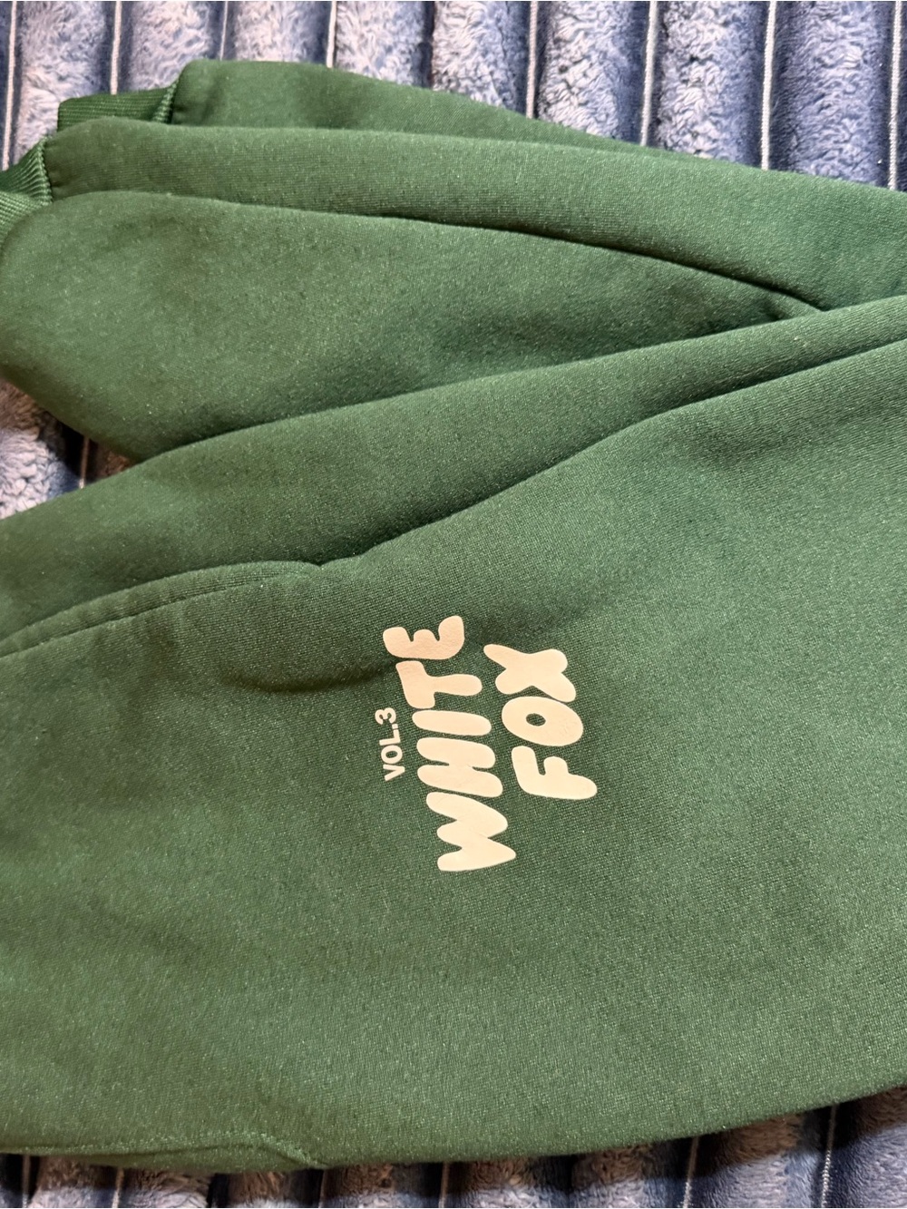 White Fox Boutique Dark Green Track Pants with White Logo